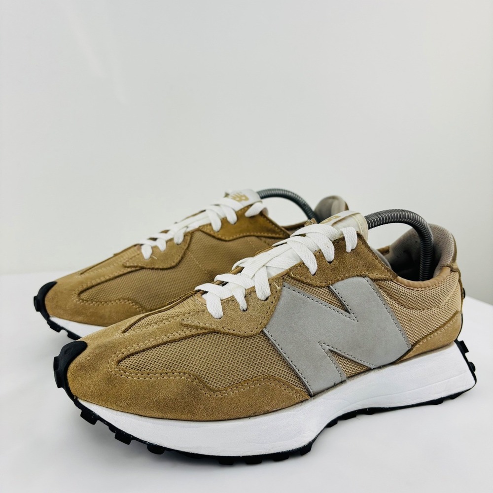 New Balance 327 Tan Beige Suede Mesh Running Sneakers MS327LC1 Mens Sz 9.5